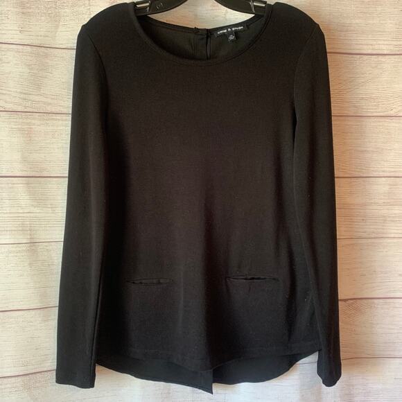 Cable & Gauge Black Long Sleeve Blouse Silky Button-Up Back and Front Pockets XS - Picture 1 of 11
